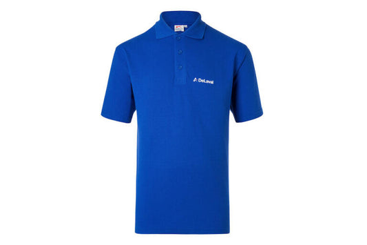 Poloshirt Unisex in DeLaval blau mit Logo Aufdruck